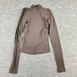 NUX Shirt Womens Medium Brown Turtleneck Open Back Long Sleeve Knit Stretch